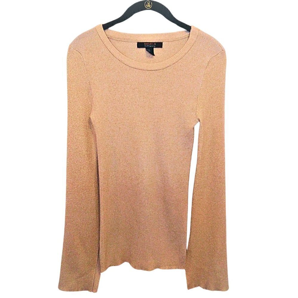 FOREVER 21 CONTEMPORARY GOLD GLITTER SWEATER W/ OPEN SLIT LONG SLEEVES - SIZE S